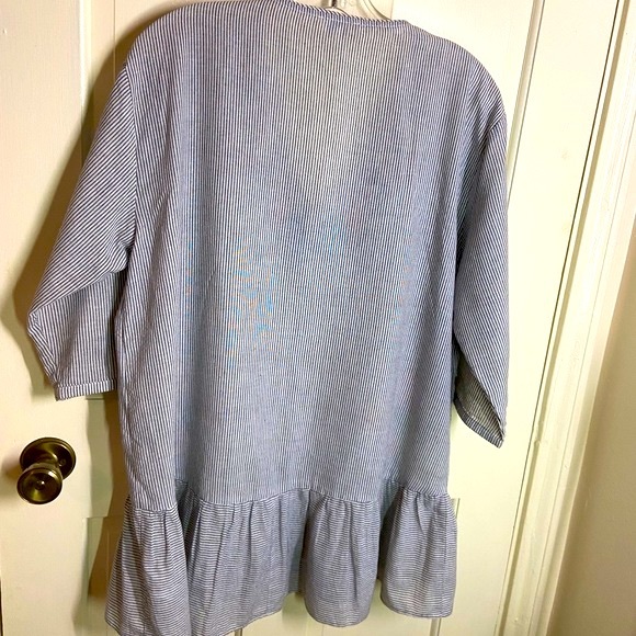 UMGEE Boho Striped Top 3/4 Sleeves Embroidered Floral Design 100% Cotton Size M - Picture 3 of 5